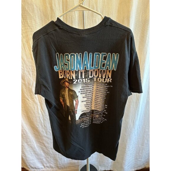 Jason Aldean Burn It Down 2015 Tour T-Shirt Men Large Short Sleeve Graphic Black - Picture 2 of 3